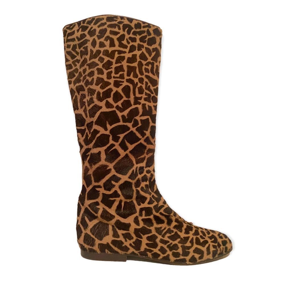 VINTAGE MISS MAUD PARIS Giraffe Print Hair Calf Knee High Boots, Size 7.5